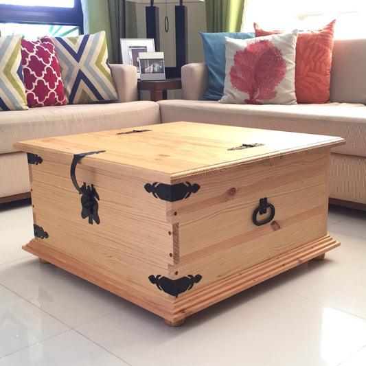 Rustic Square Solid Wood Coffee Table Storage Chest